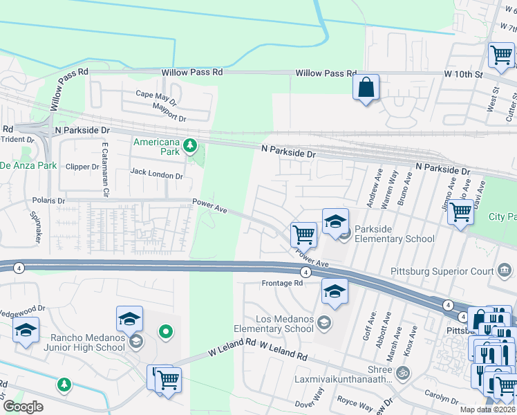 map of restaurants, bars, coffee shops, grocery stores, and more near 1065 Burnham Drive in Pittsburg