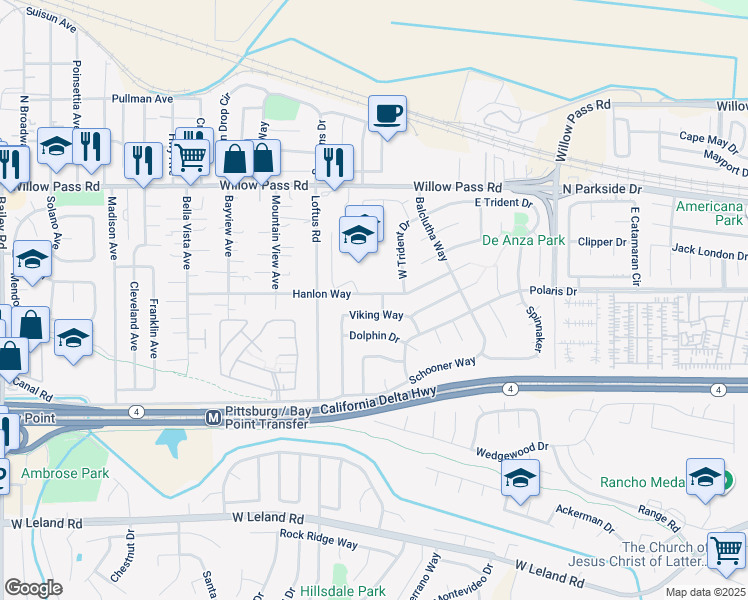 map of restaurants, bars, coffee shops, grocery stores, and more near 1813 Hanlon Way in Pittsburg