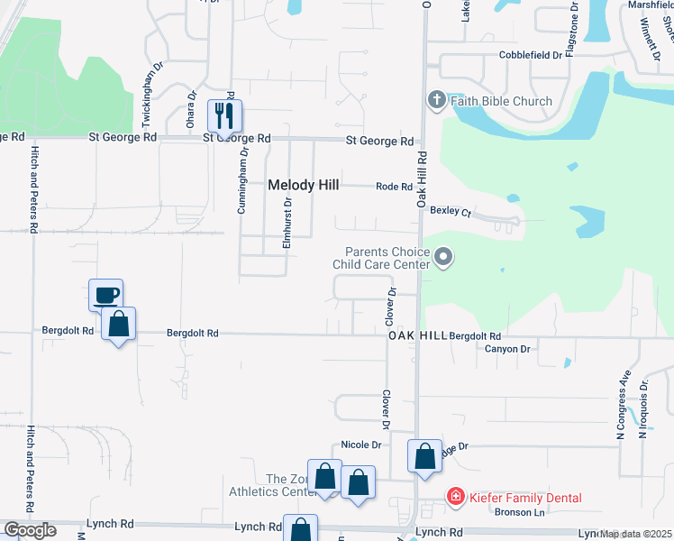 map of restaurants, bars, coffee shops, grocery stores, and more near 2800 Ashwood Avenue in Evansville