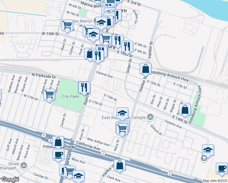 map of restaurants, bars, coffee shops, grocery stores, and more near 246 Mindy Way in Pittsburg