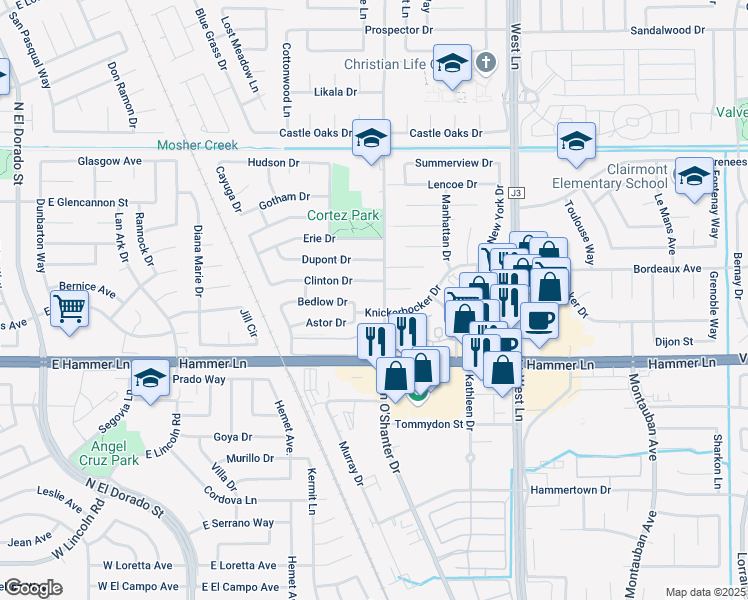 map of restaurants, bars, coffee shops, grocery stores, and more near 842 Clinton Drive in Stockton