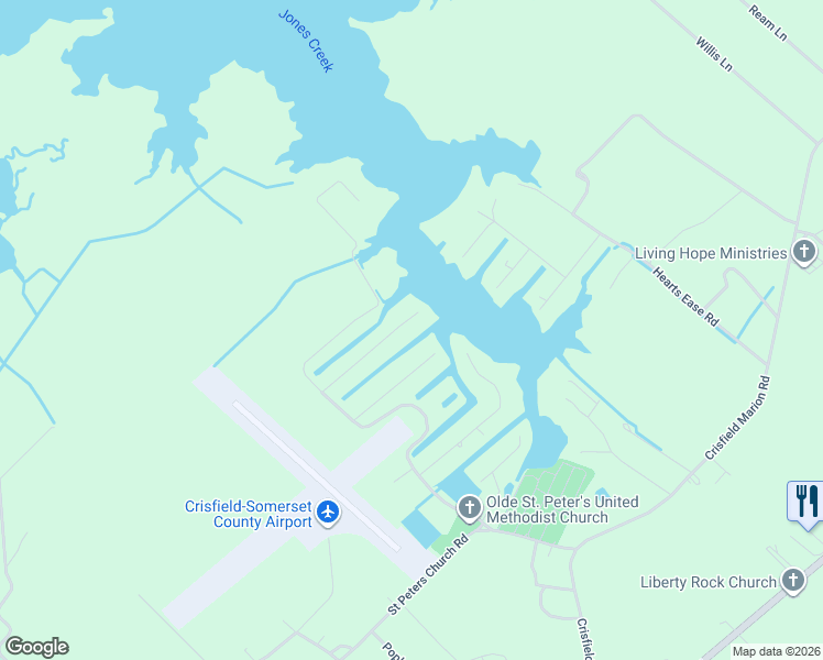 map of restaurants, bars, coffee shops, grocery stores, and more near 5135 Old Auger Road in Crisfield