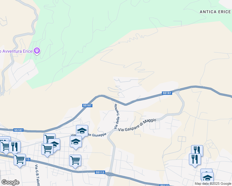 map of restaurants, bars, coffee shops, grocery stores, and more near Strada Provinciale 3 in Casa Santa