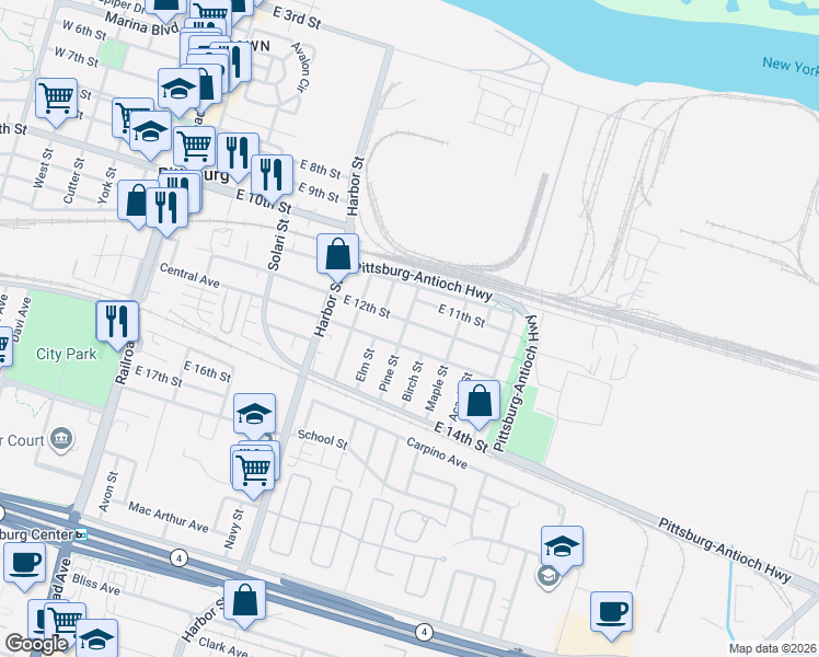map of restaurants, bars, coffee shops, grocery stores, and more near 706 East 12th Street in Pittsburg