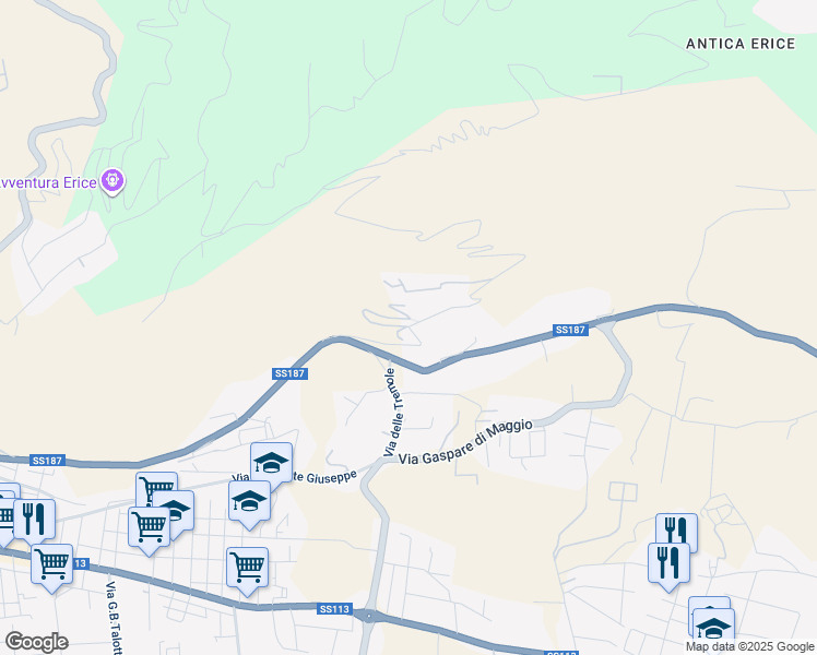 map of restaurants, bars, coffee shops, grocery stores, and more near Strada Provinciale 3 in Casa Santa