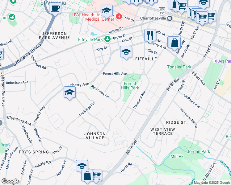 map of restaurants, bars, coffee shops, grocery stores, and more near 112 Olinda Drive in Charlottesville