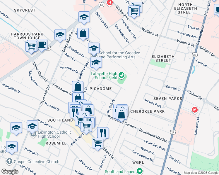 map of restaurants, bars, coffee shops, grocery stores, and more near 227 Norway Street in Lexington