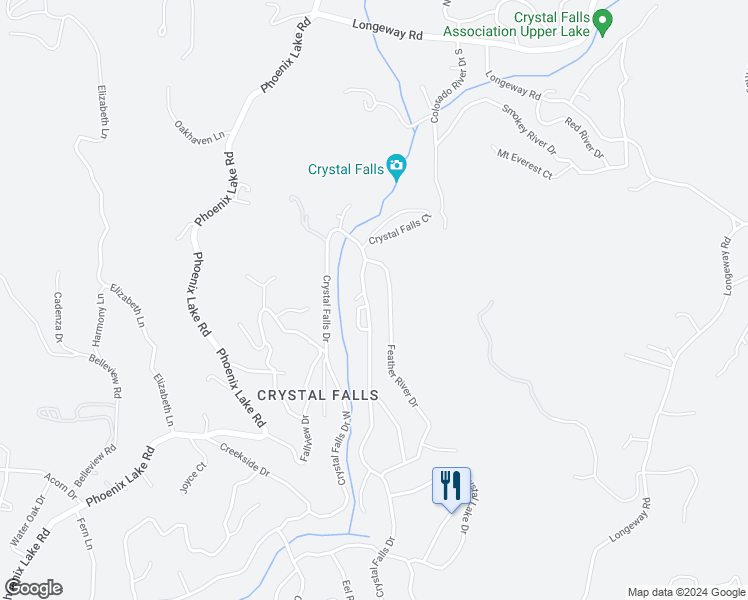 map of restaurants, bars, coffee shops, grocery stores, and more near 22101 Crystal Falls Drive in Sonora