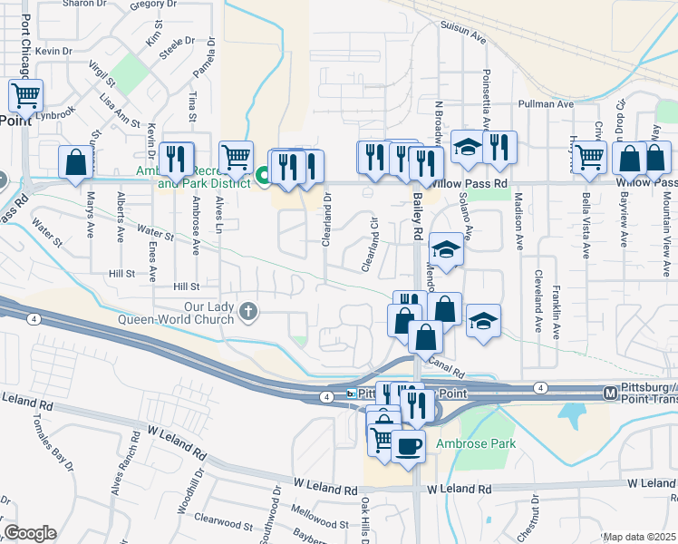 map of restaurants, bars, coffee shops, grocery stores, and more near 2868 Clearland Circle in Bay Point