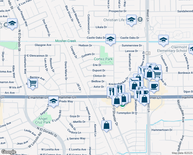map of restaurants, bars, coffee shops, grocery stores, and more near 716 Clinton Drive in Stockton