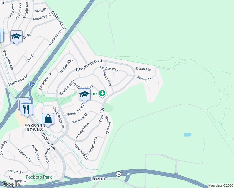 map of restaurants, bars, coffee shops, grocery stores, and more near 926 Coral Drive in Rodeo