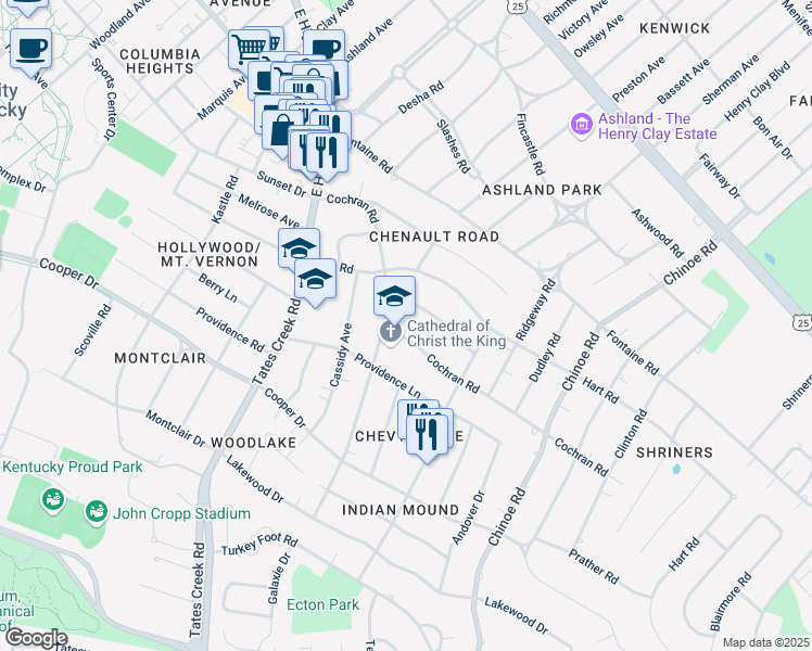 map of restaurants, bars, coffee shops, grocery stores, and more near 373 Cochran Road in Lexington