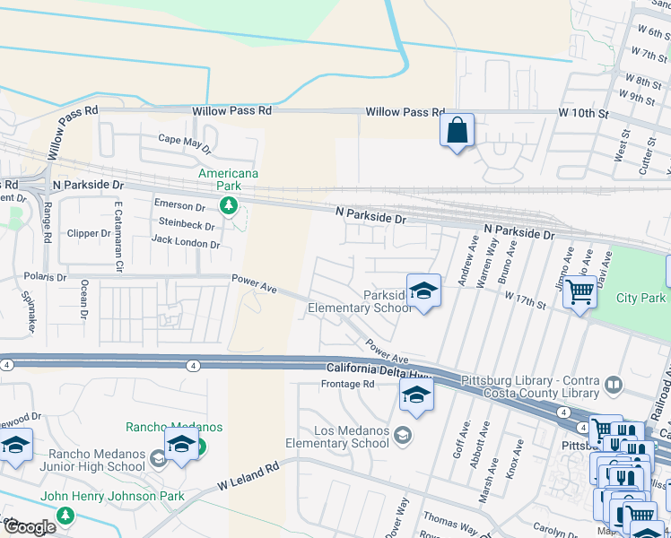 map of restaurants, bars, coffee shops, grocery stores, and more near 1056 Monfredo Drive in Pittsburg