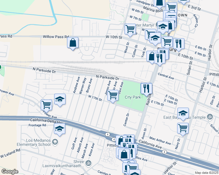 map of restaurants, bars, coffee shops, grocery stores, and more near 85 Jimno Avenue in Pittsburg