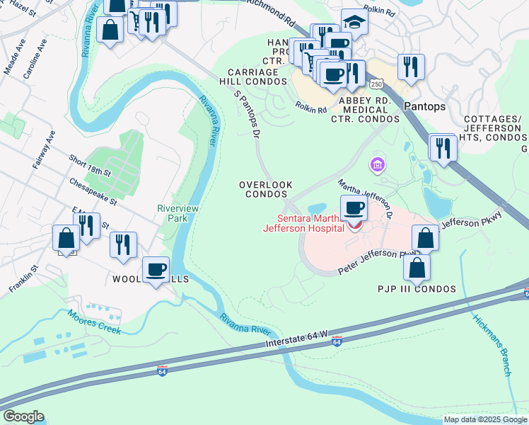 map of restaurants, bars, coffee shops, grocery stores, and more near in Charlottesville