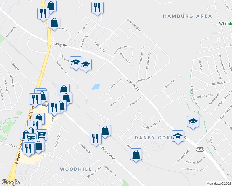map of restaurants, bars, coffee shops, grocery stores, and more near 653 Declaration Court in Lexington