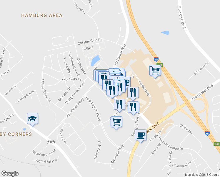 map of restaurants, bars, coffee shops, grocery stores, and more near 2341 Sir Barton Way in Lexington