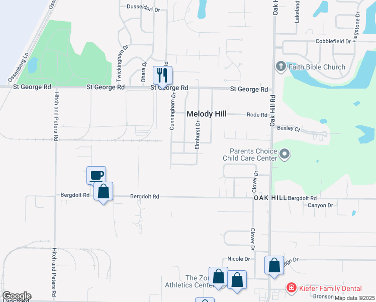 map of restaurants, bars, coffee shops, grocery stores, and more near 2600 Vista View Dr in Evansville