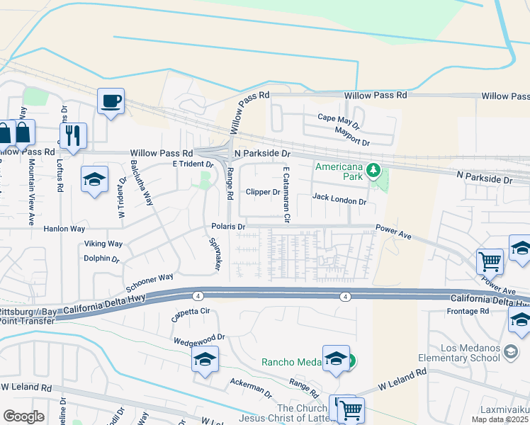 map of restaurants, bars, coffee shops, grocery stores, and more near 220 South Catamaran Circle in Pittsburg