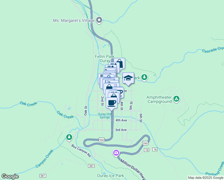 map of restaurants, bars, coffee shops, grocery stores, and more near in Ouray