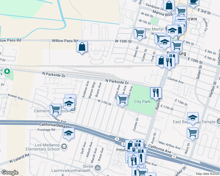 map of restaurants, bars, coffee shops, grocery stores, and more near 52 Rose Ann Avenue in Pittsburg