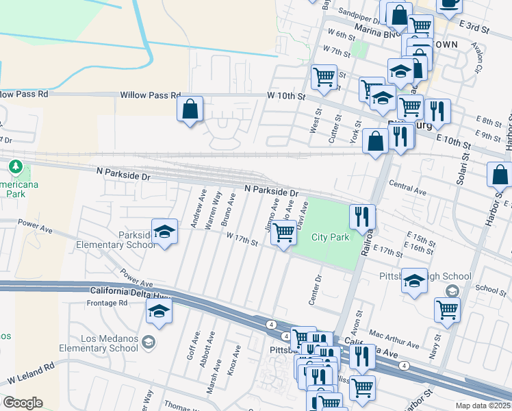 map of restaurants, bars, coffee shops, grocery stores, and more near 52 Rose Ann Avenue in Pittsburg