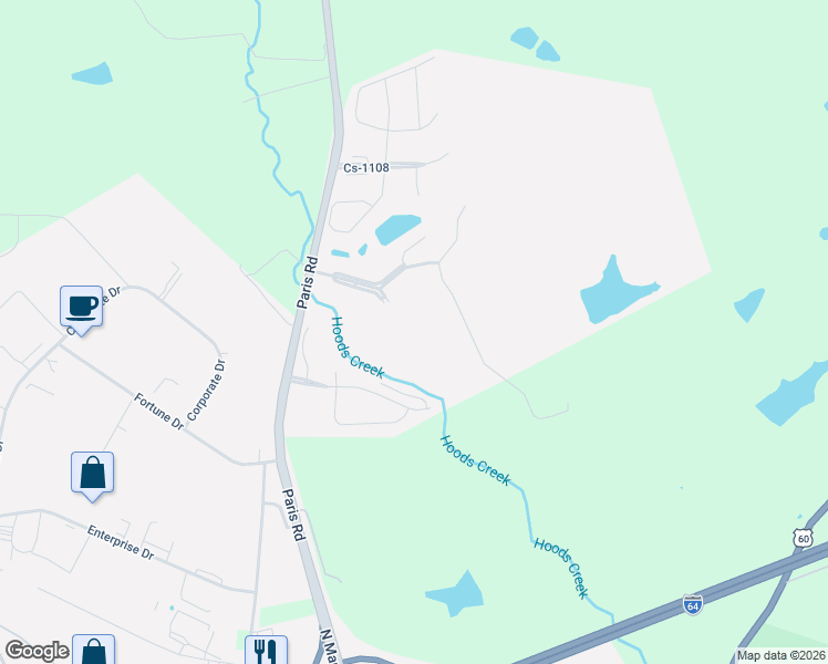 map of restaurants, bars, coffee shops, grocery stores, and more near 2395 Paris Road in Winchester