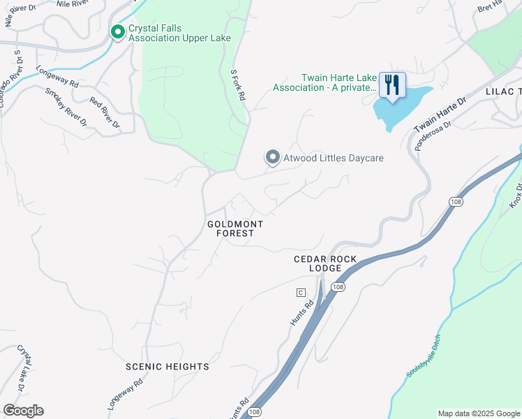 map of restaurants, bars, coffee shops, grocery stores, and more near 17800 Lucky Strike Trail in Sonora