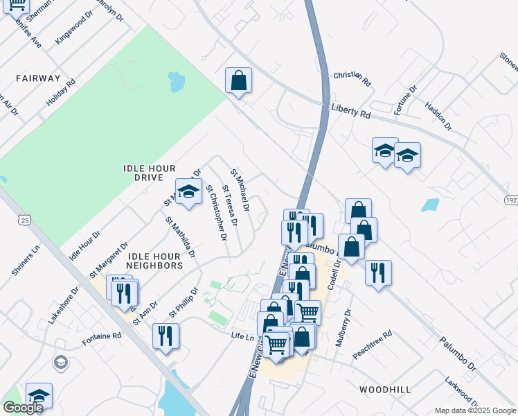 map of restaurants, bars, coffee shops, grocery stores, and more near 2153 Will Fant Drive in Lexington
