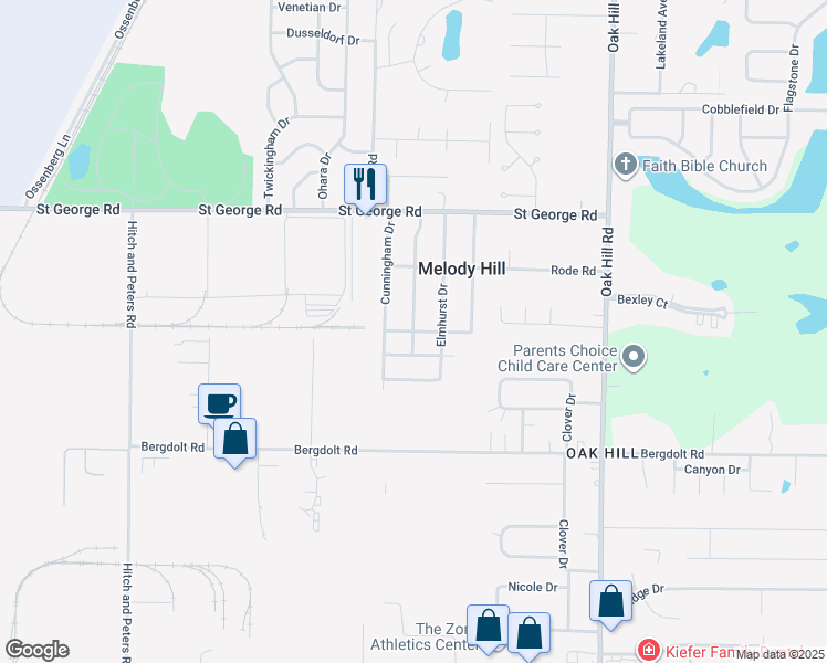 map of restaurants, bars, coffee shops, grocery stores, and more near 2600 Vista View Dr in Evansville