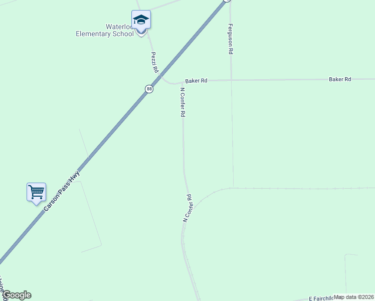 map of restaurants, bars, coffee shops, grocery stores, and more near 5532 North Confer Road in Stockton