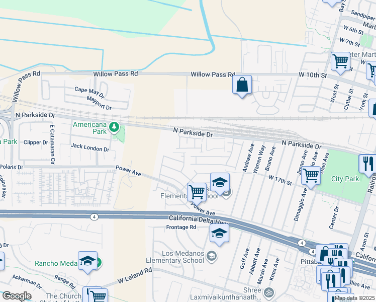 map of restaurants, bars, coffee shops, grocery stores, and more near 1030 Bending Willow Way in Pittsburg