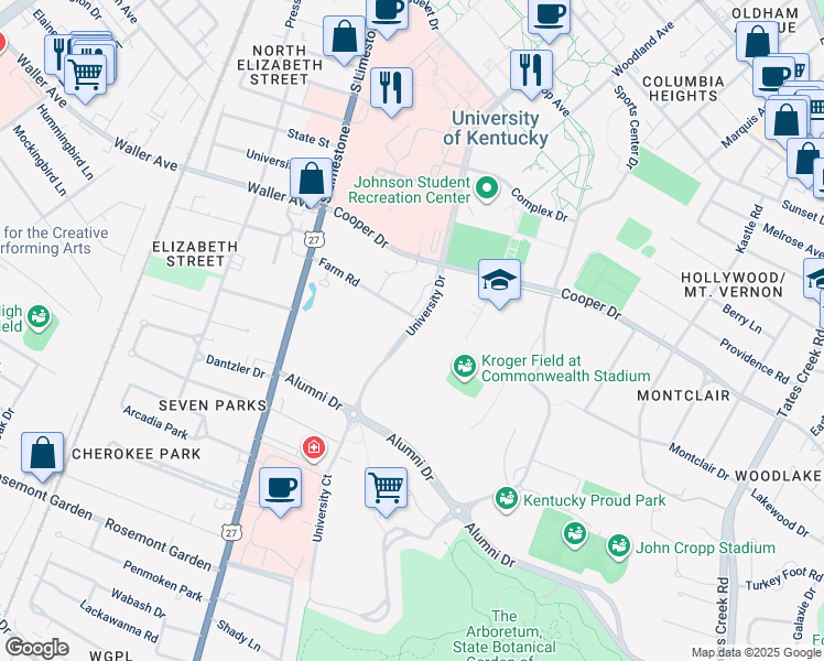 map of restaurants, bars, coffee shops, grocery stores, and more near in Lexington