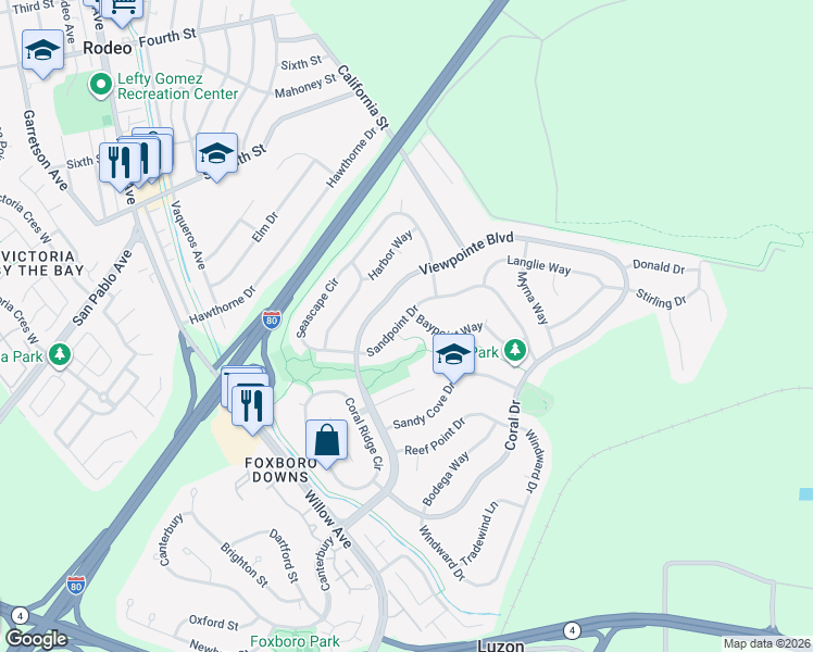 map of restaurants, bars, coffee shops, grocery stores, and more near 956 Sandpoint Drive in Rodeo