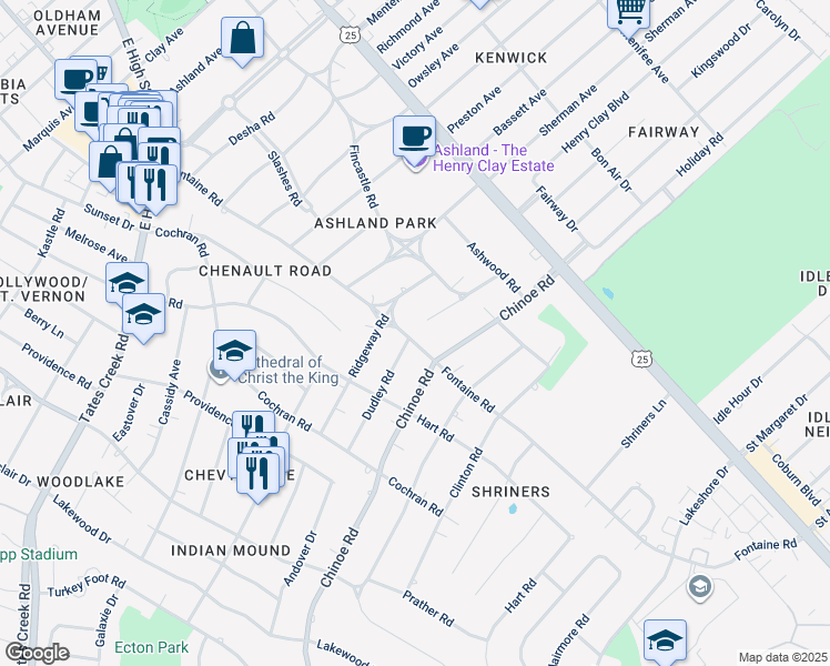 map of restaurants, bars, coffee shops, grocery stores, and more near 233 Barrow Road in Lexington