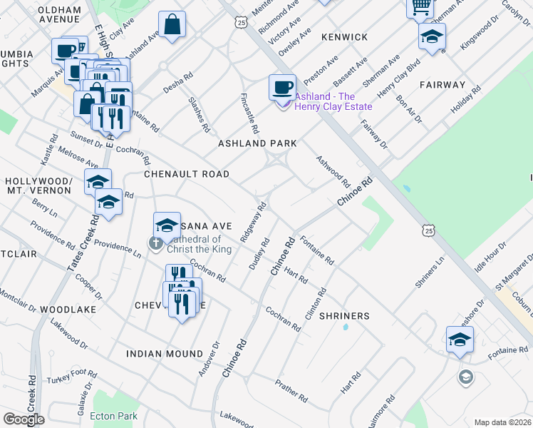 map of restaurants, bars, coffee shops, grocery stores, and more near 1388 Fontaine Road in Lexington