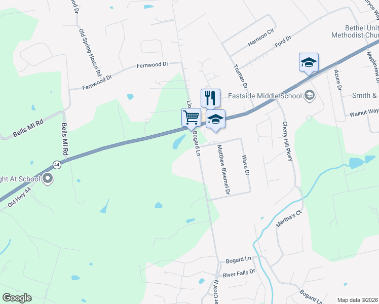 map of restaurants, bars, coffee shops, grocery stores, and more near 635 Bogard Lane in Mount Washington