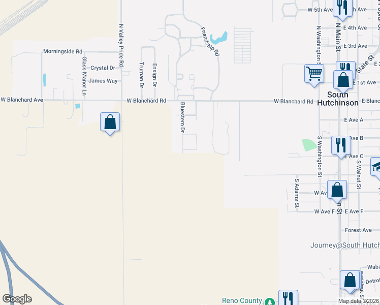 map of restaurants, bars, coffee shops, grocery stores, and more near Bristol Drive in South Hutchinson