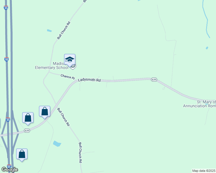 map of restaurants, bars, coffee shops, grocery stores, and more near 9336 Ladysmith Rd in Ruther Glen