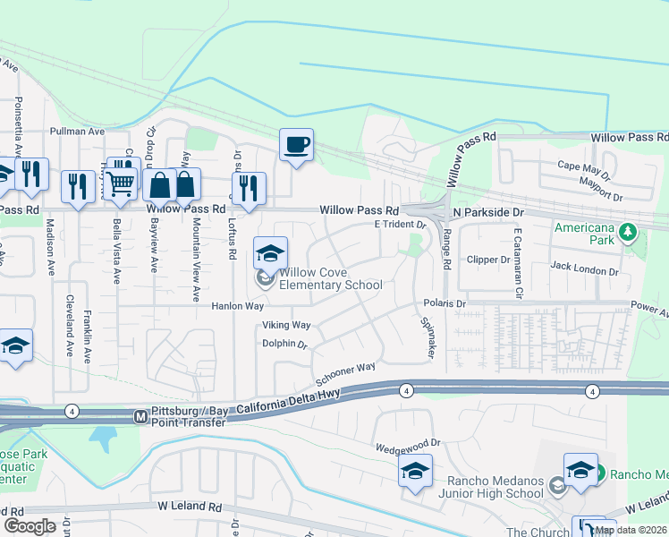 map of restaurants, bars, coffee shops, grocery stores, and more near 12 Merrimac Place in Pittsburg