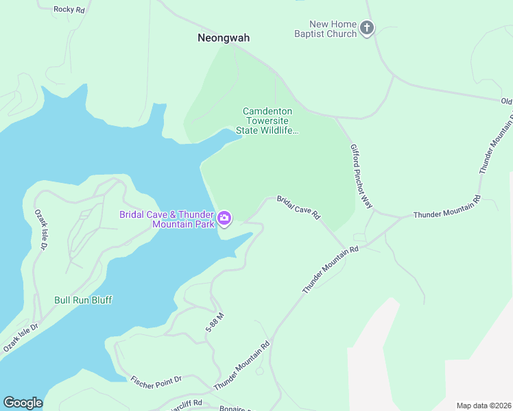 map of restaurants, bars, coffee shops, grocery stores, and more near Bridal Cave Rd in Camdenton