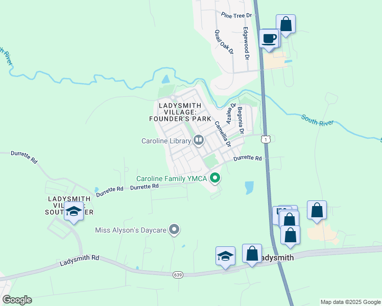 map of restaurants, bars, coffee shops, grocery stores, and more near 7153 Residents Square Mews in Ruther Glen
