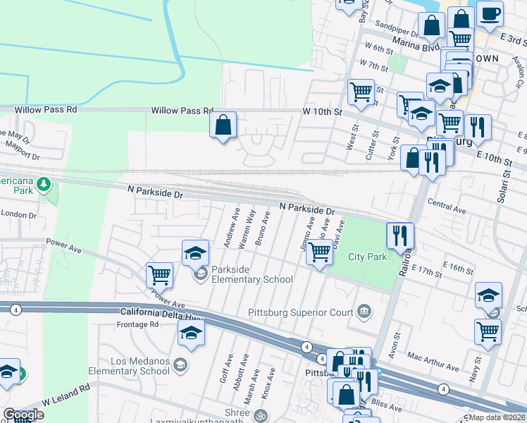 map of restaurants, bars, coffee shops, grocery stores, and more near 1139 North Parkside Drive in Pittsburg
