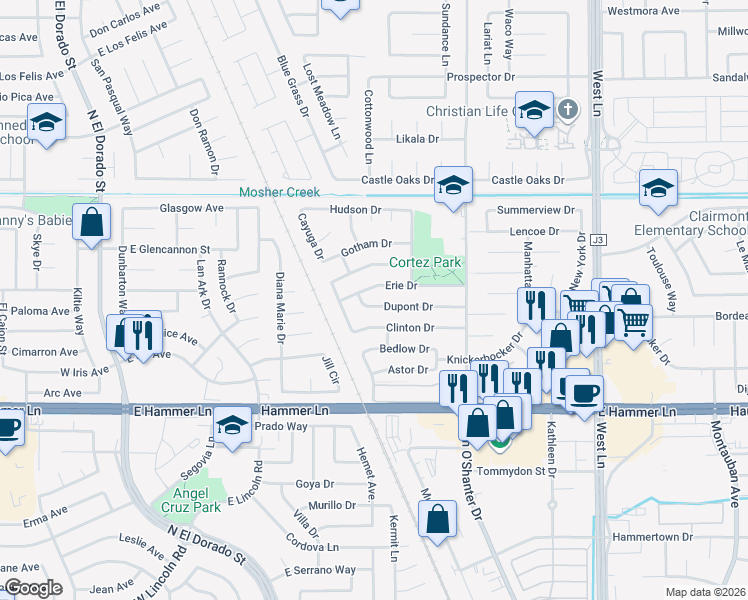 map of restaurants, bars, coffee shops, grocery stores, and more near 617 Erie Drive in Stockton