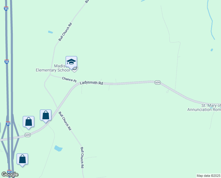 map of restaurants, bars, coffee shops, grocery stores, and more near 9336 Ladysmith Rd in Ruther Glen