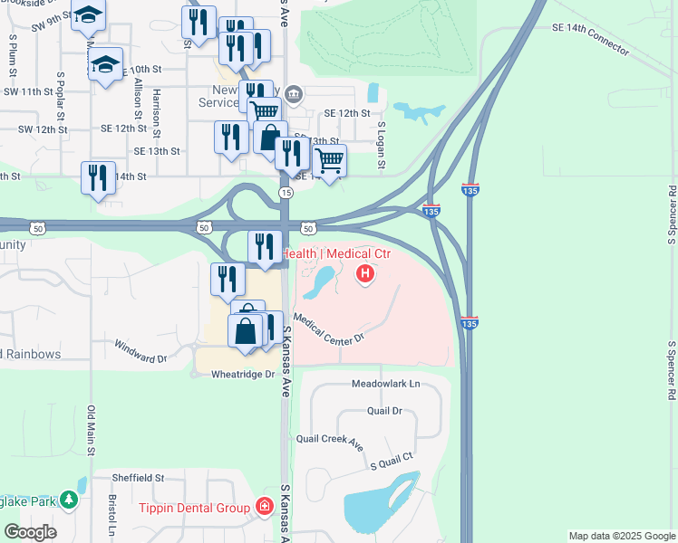 map of restaurants, bars, coffee shops, grocery stores, and more near State Highway 15 in Newton