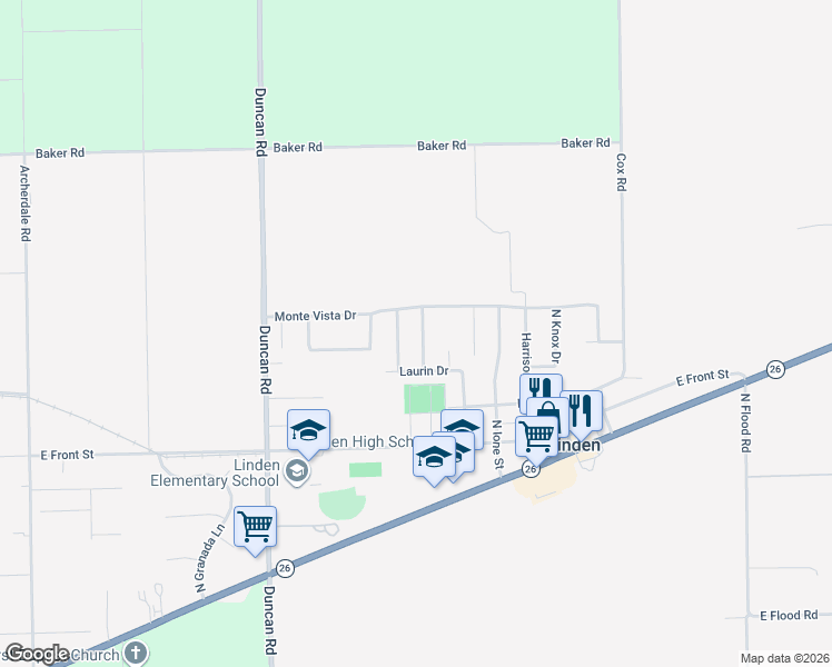 map of restaurants, bars, coffee shops, grocery stores, and more near 5406 Tommy Way in Linden