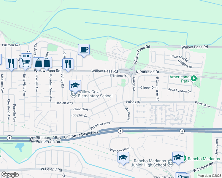 map of restaurants, bars, coffee shops, grocery stores, and more near 7 Amelia Way in Pittsburg