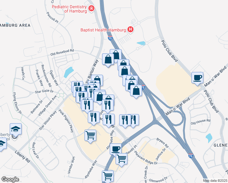 map of restaurants, bars, coffee shops, grocery stores, and more near 1988 Pavilion Way in Lexington