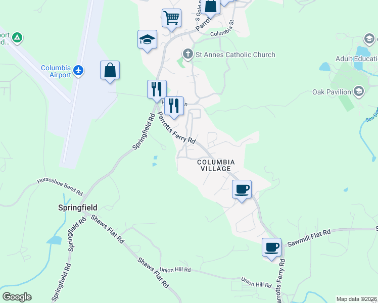 map of restaurants, bars, coffee shops, grocery stores, and more near 22190-22198 Parrotts Ferry Rd in Sonora